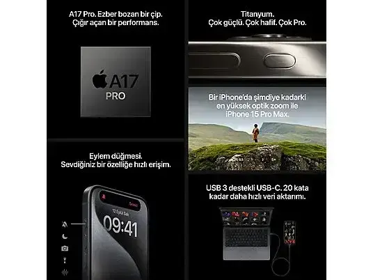 iPhone 15 Pro Siyah Titanium - 1TB
